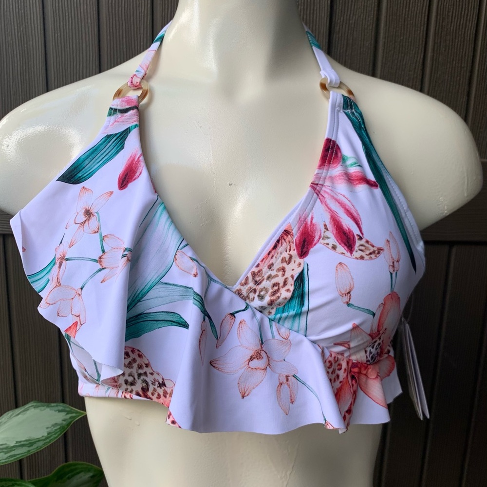 La Blanca Flyaway Orchid Ruffle Halter Top